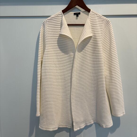 Talbots Petites Sweater Women Large Petite Cream Ecru Open Front Ribbed Cardigan - Picture 1 of 9